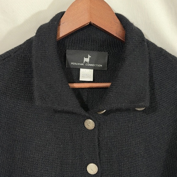 Peruvian Connection 100% Alpaca Long Black Cardigan Coat – Button Front – Peru - Picture 4 of 5